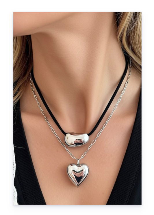 Set 2 pcs Stainless steel chain necklaces with charms