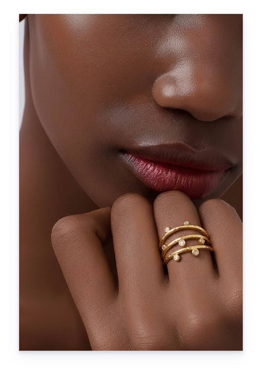 Ring with link design and zirconium inlay, Gold plated 14k, stainless steel