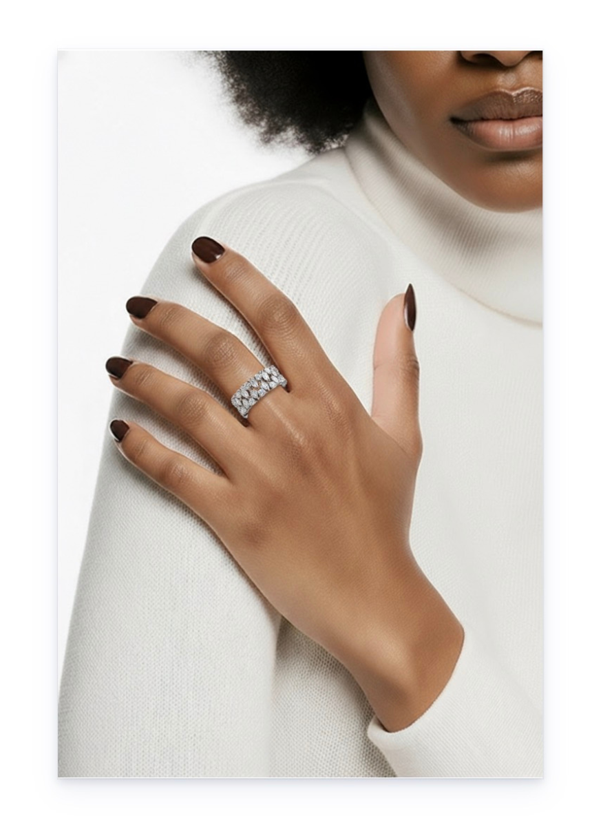 Silver plated-Synthetic Crystals Band Ring