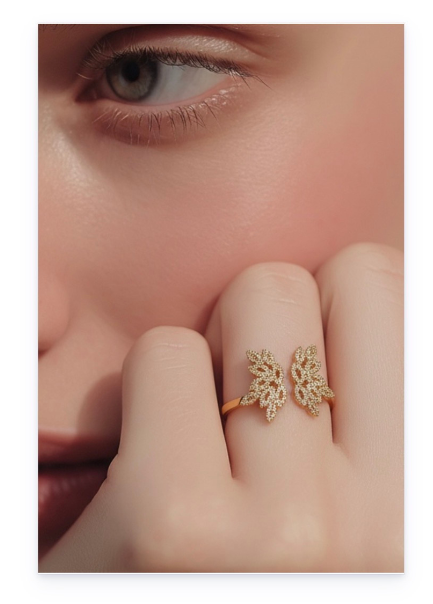 Open Ring with Wing Design and Brilliant Zircon Accents