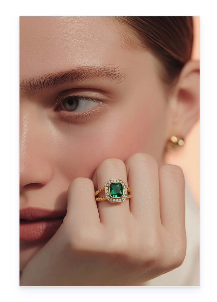 Gold-Plated Stainless Steel Ring with Zircon Inlay