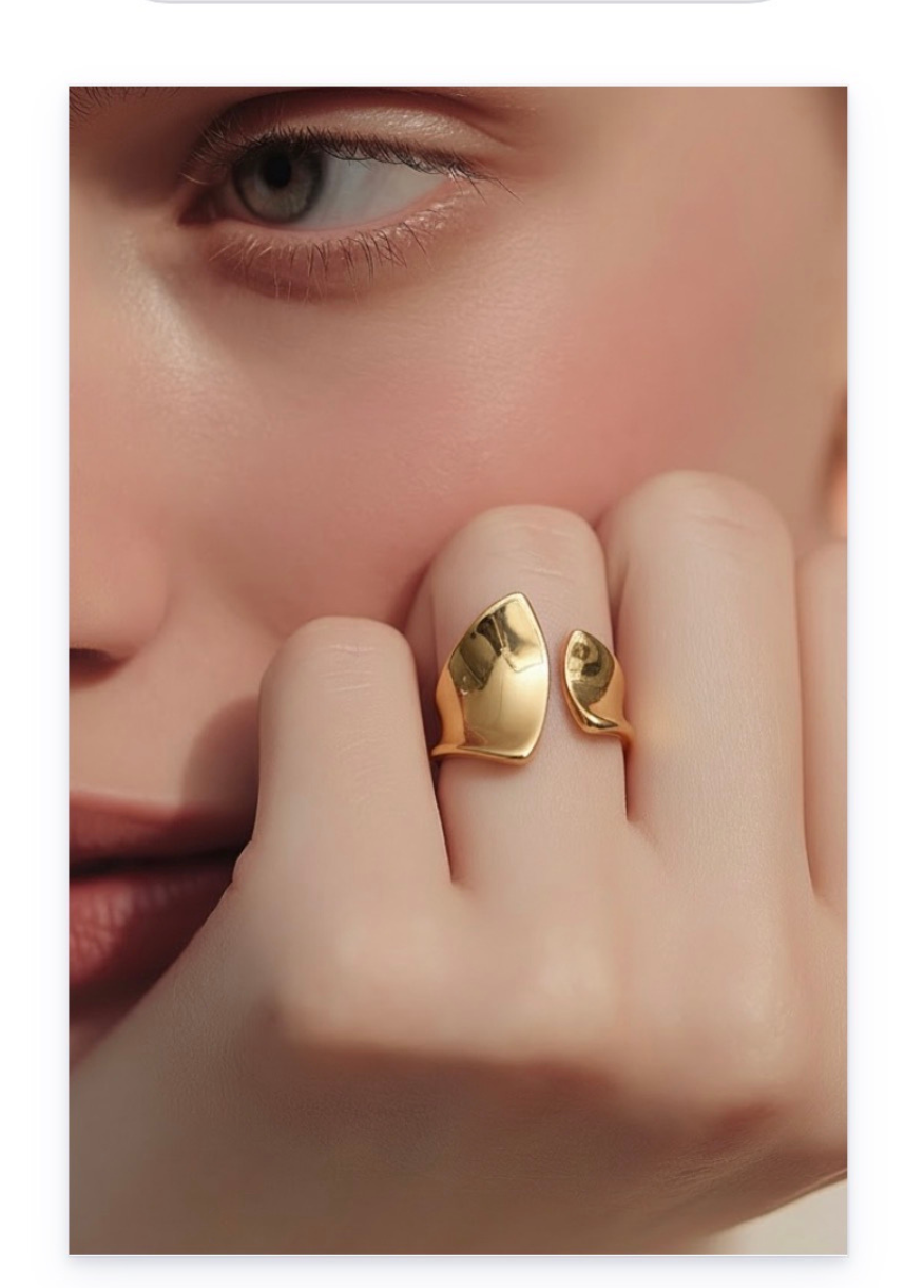 Asymmetrical Stainless Steel Ring with 14k Gold Plating