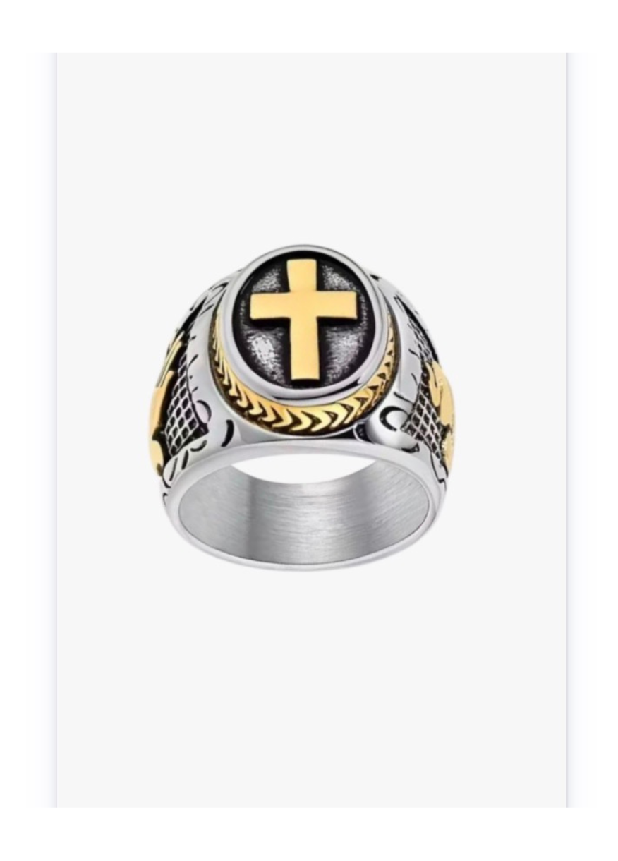 Stainless steel ring with engraved cross