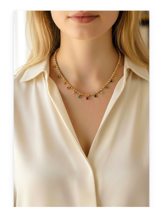 Chic Necklace 18K Gold-Plated Stainless Steel, artificial Rhinestones