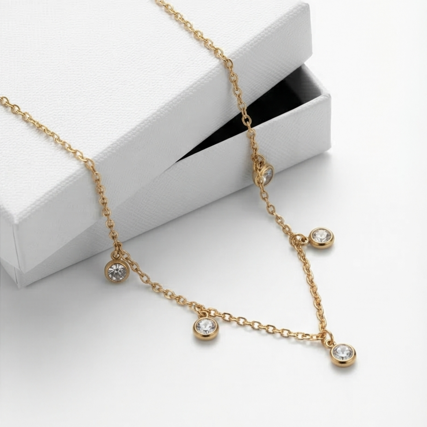 Stainless steel- 18k gold plated Cubic Zirconia synthetic Charms Necklace