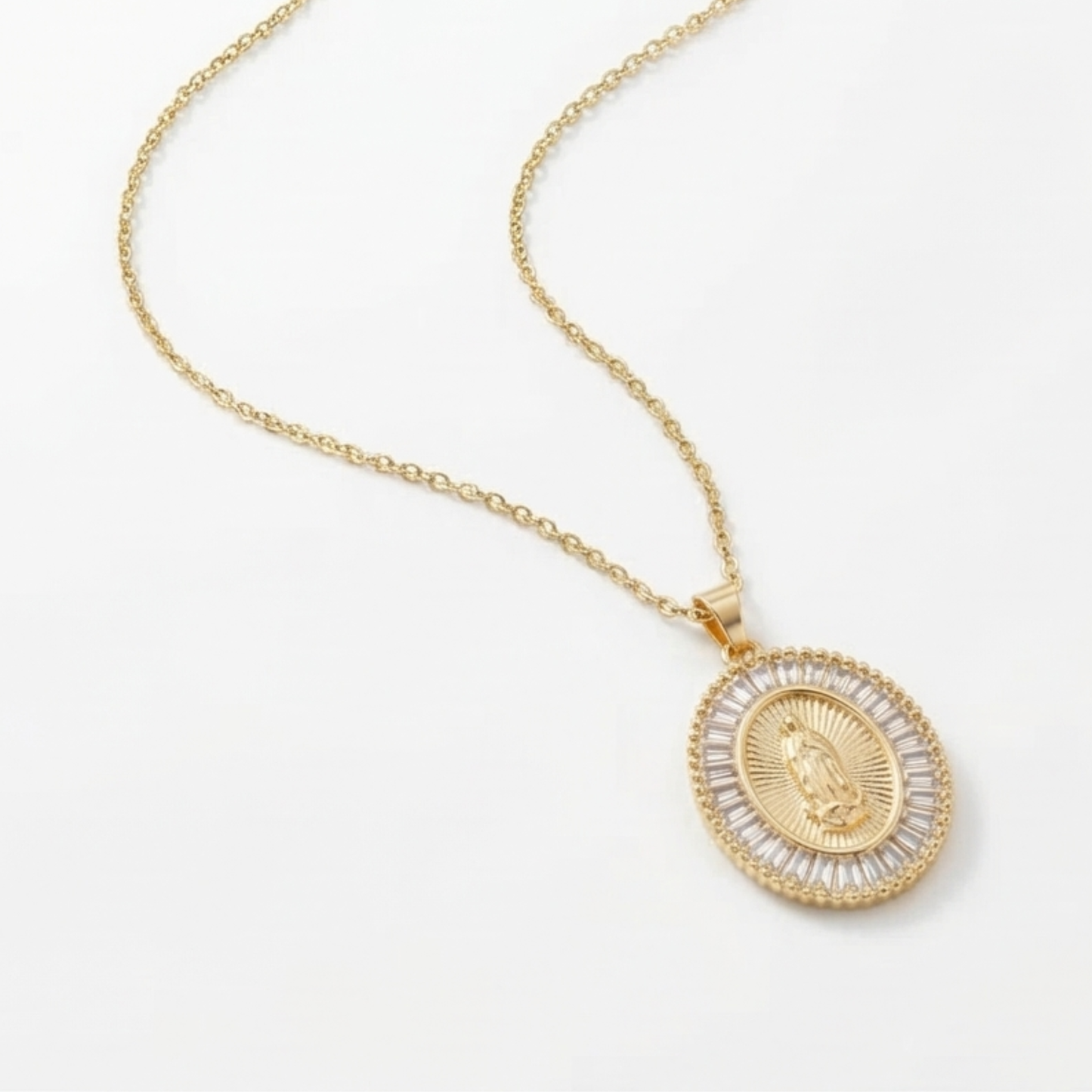 Necklace with a Virgin Mary pendant, gold-plated, copper