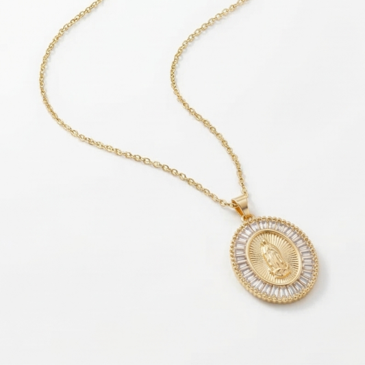 Necklace with a Virgin Mary pendant, gold-plated, copper