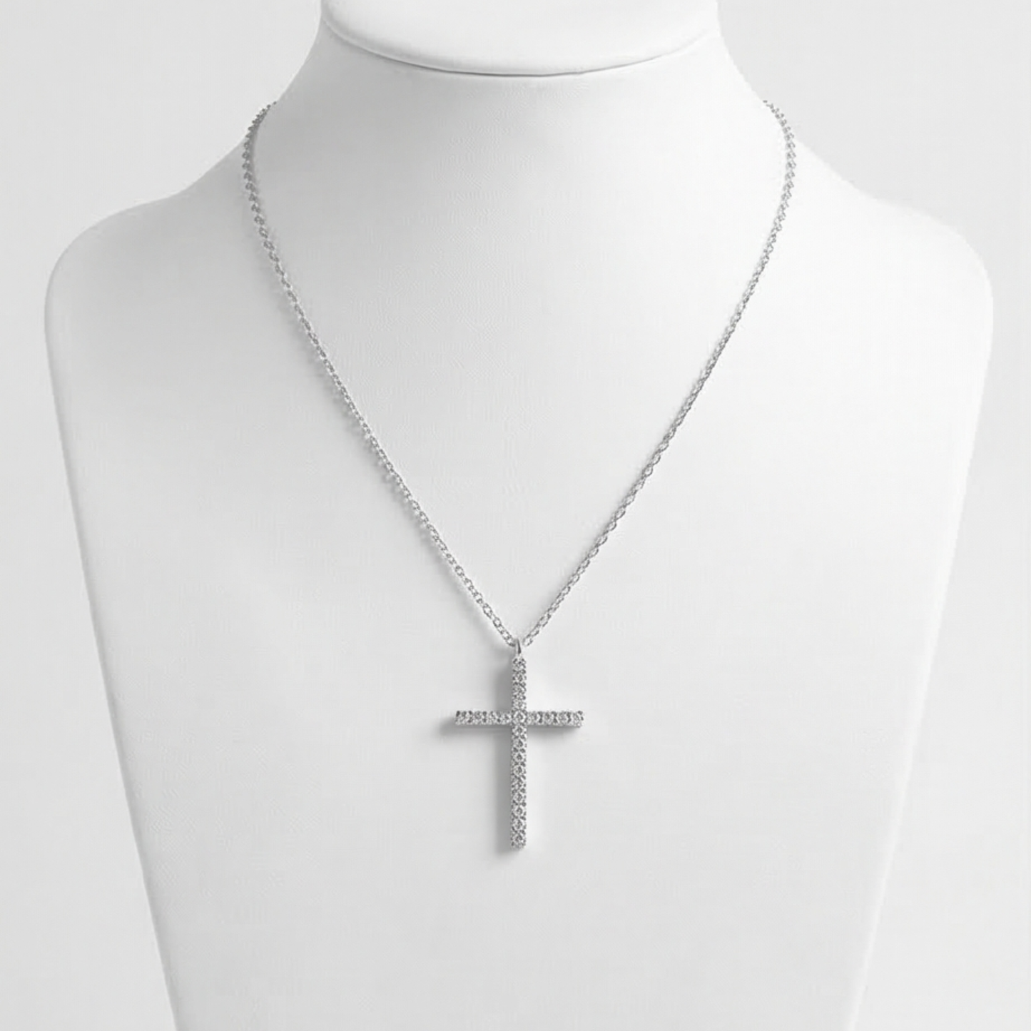 925 Sterling Silver Cross Pendant Necklace with Zircon Inlay