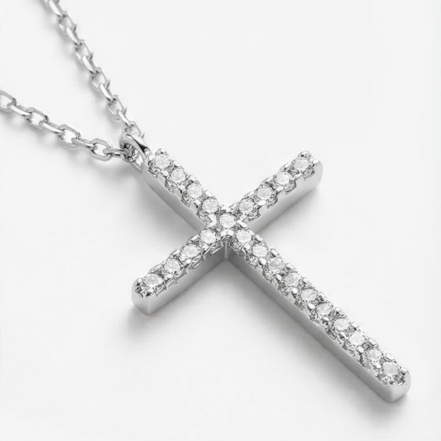 925 Sterling Silver Cross Pendant Necklace with Zircon Inlay