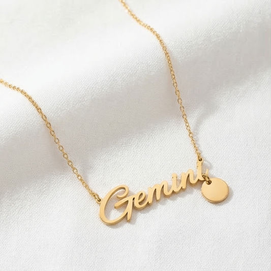 Gold-Plated Titanium Steel Thin Chain Necklace with Gemini Zodiac Symbol Pendant