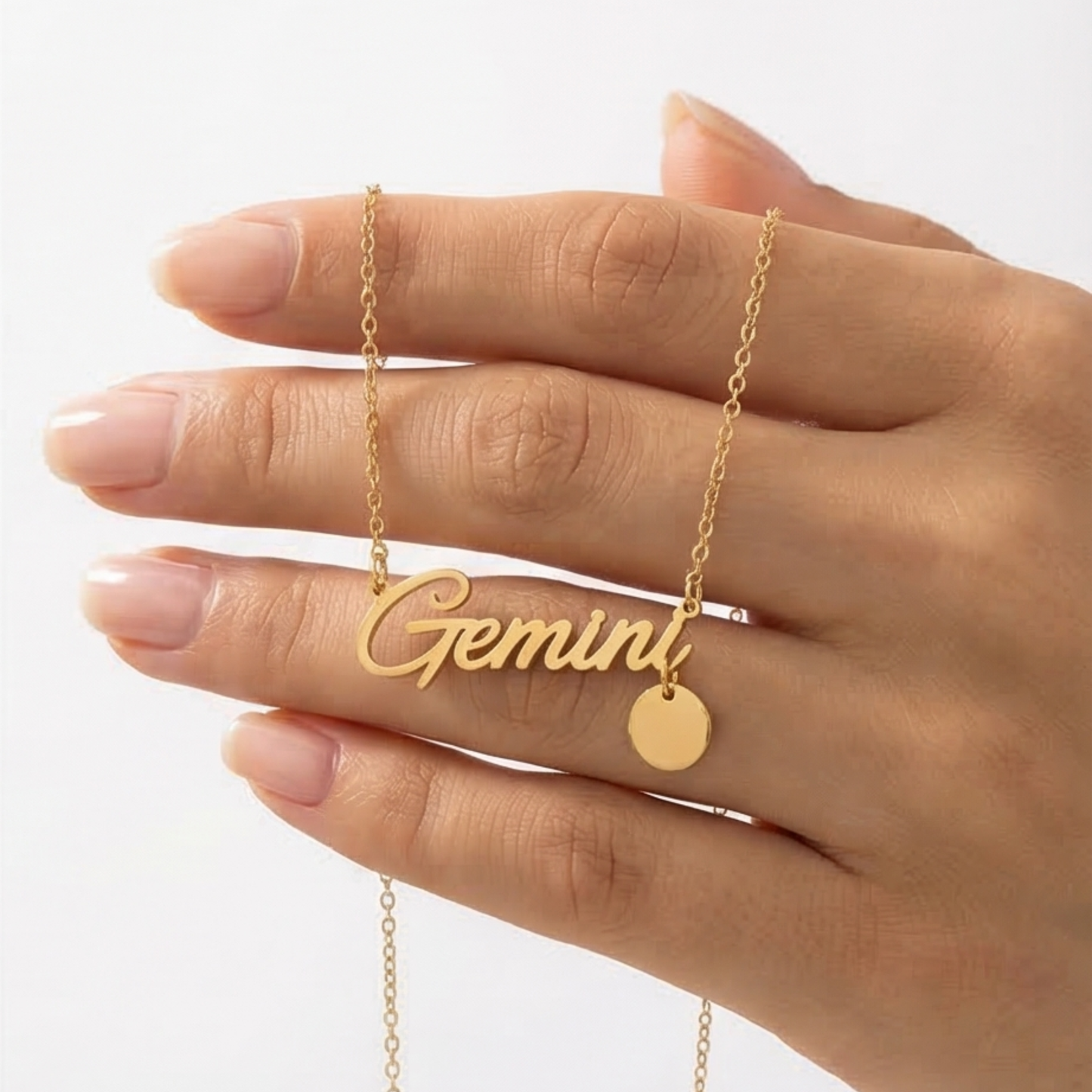 Gold-Plated Titanium Steel Thin Chain Necklace with Gemini Zodiac Symbol Pendant