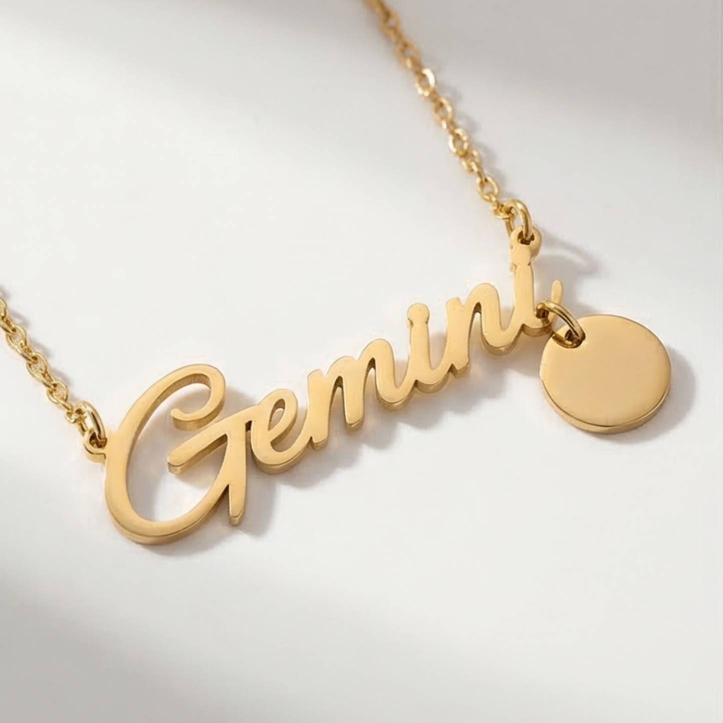 Gold-Plated Titanium Steel Thin Chain Necklace with Gemini Zodiac Symbol Pendant