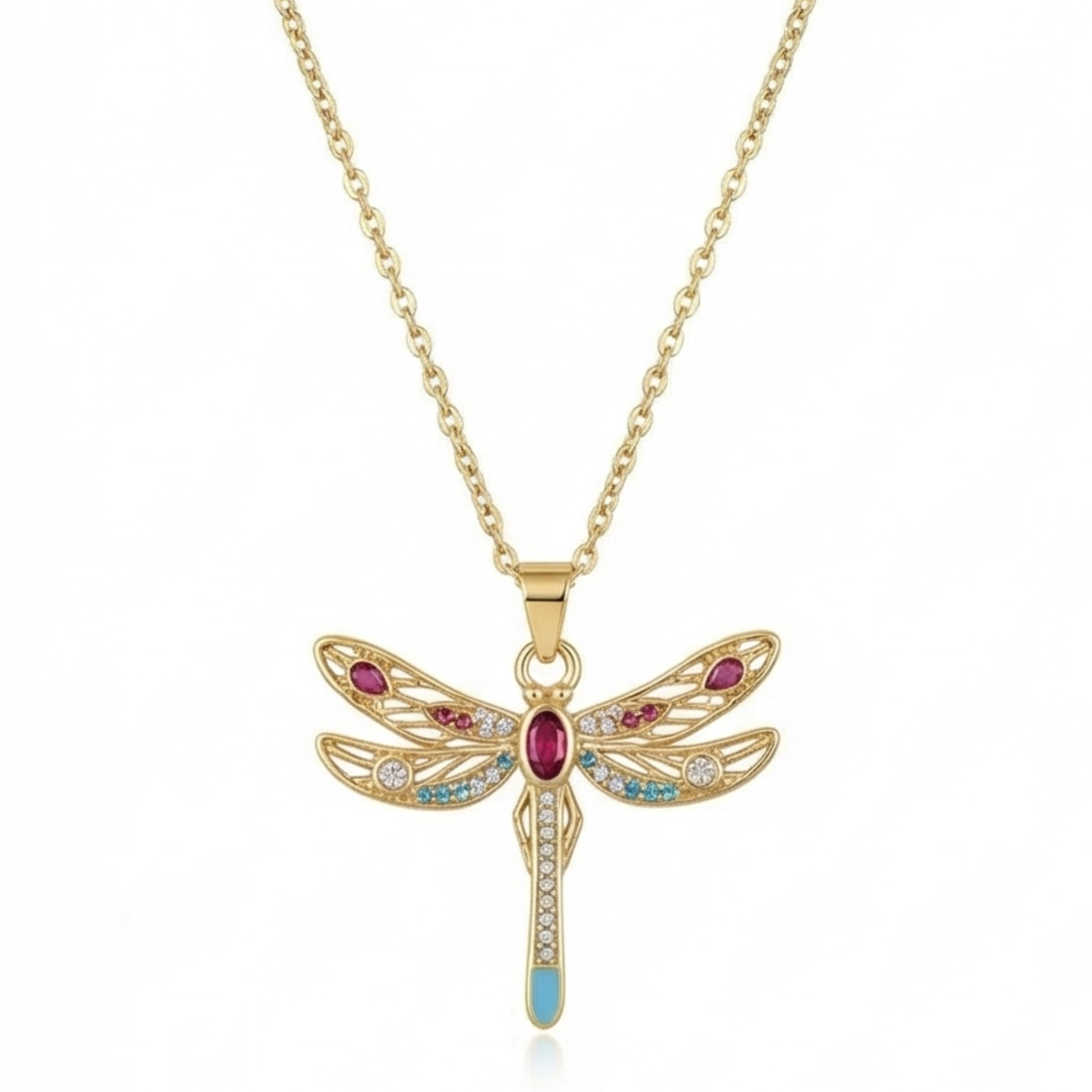 Gold Plated Stainless Steel Chain with Dragonfly Pendant
