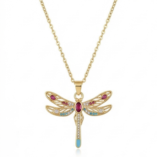 Gold Plated Stainless Steel Chain with Dragonfly Pendant