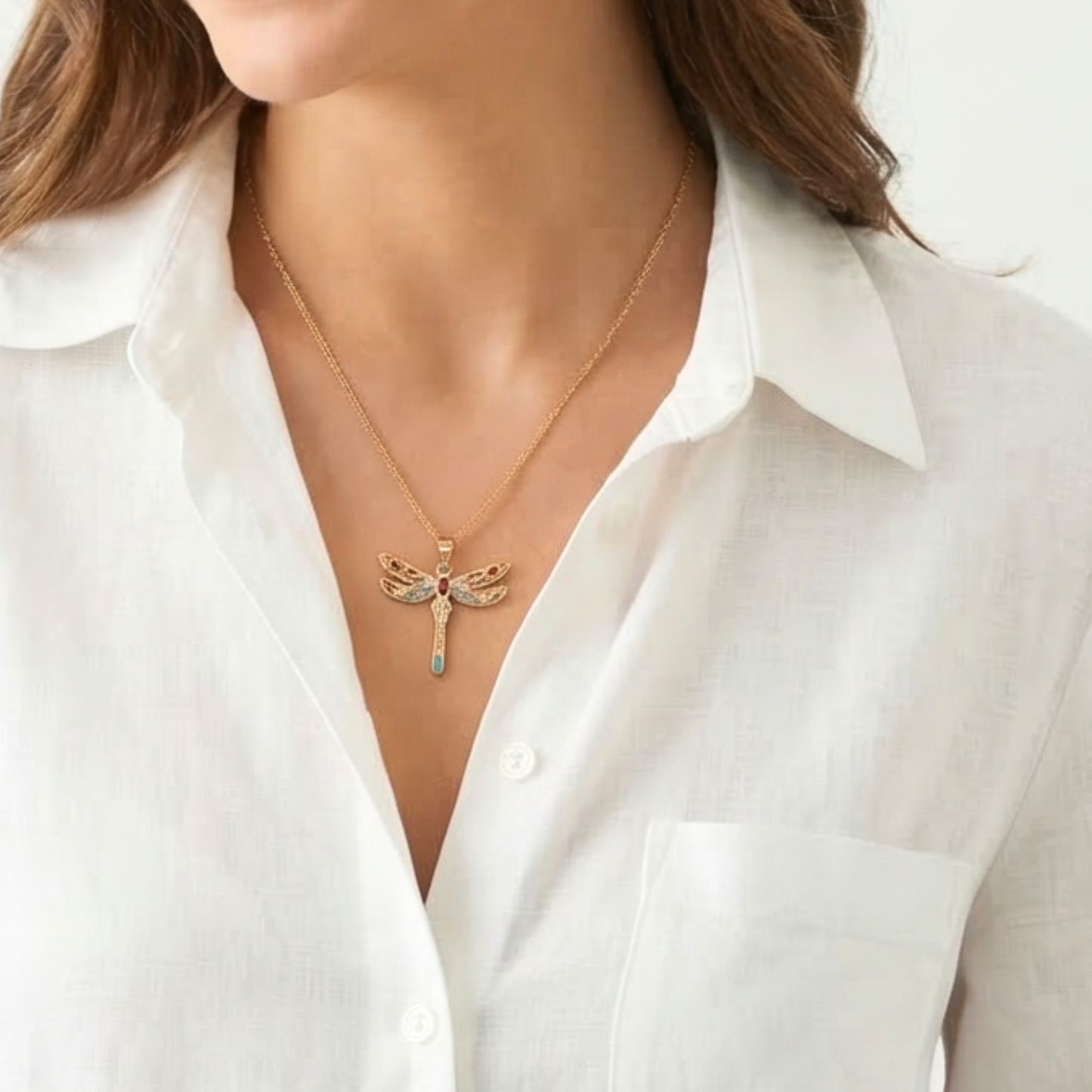 Gold Plated Stainless Steel Chain with Dragonfly Pendant