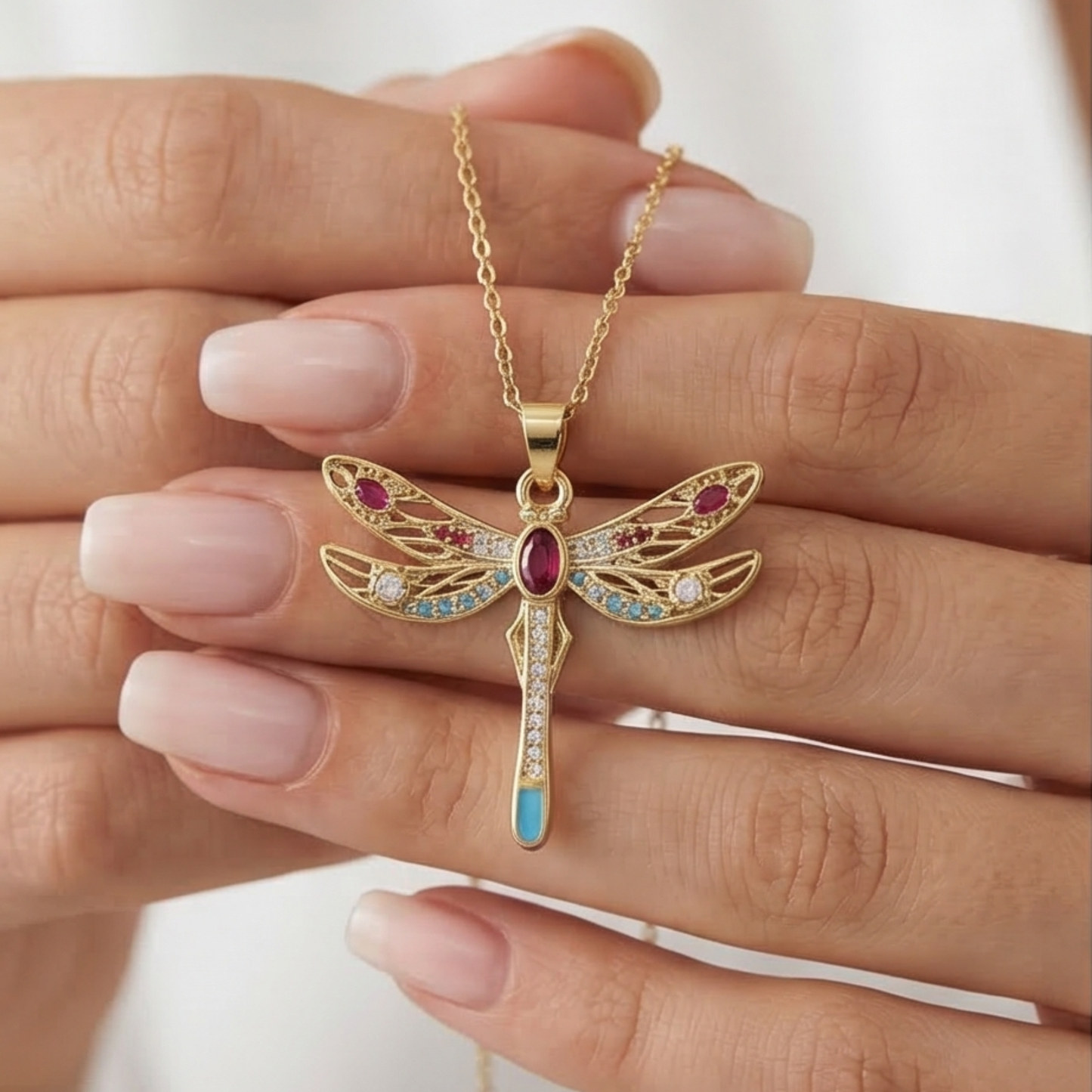 Gold Plated Stainless Steel Chain with Dragonfly Pendant