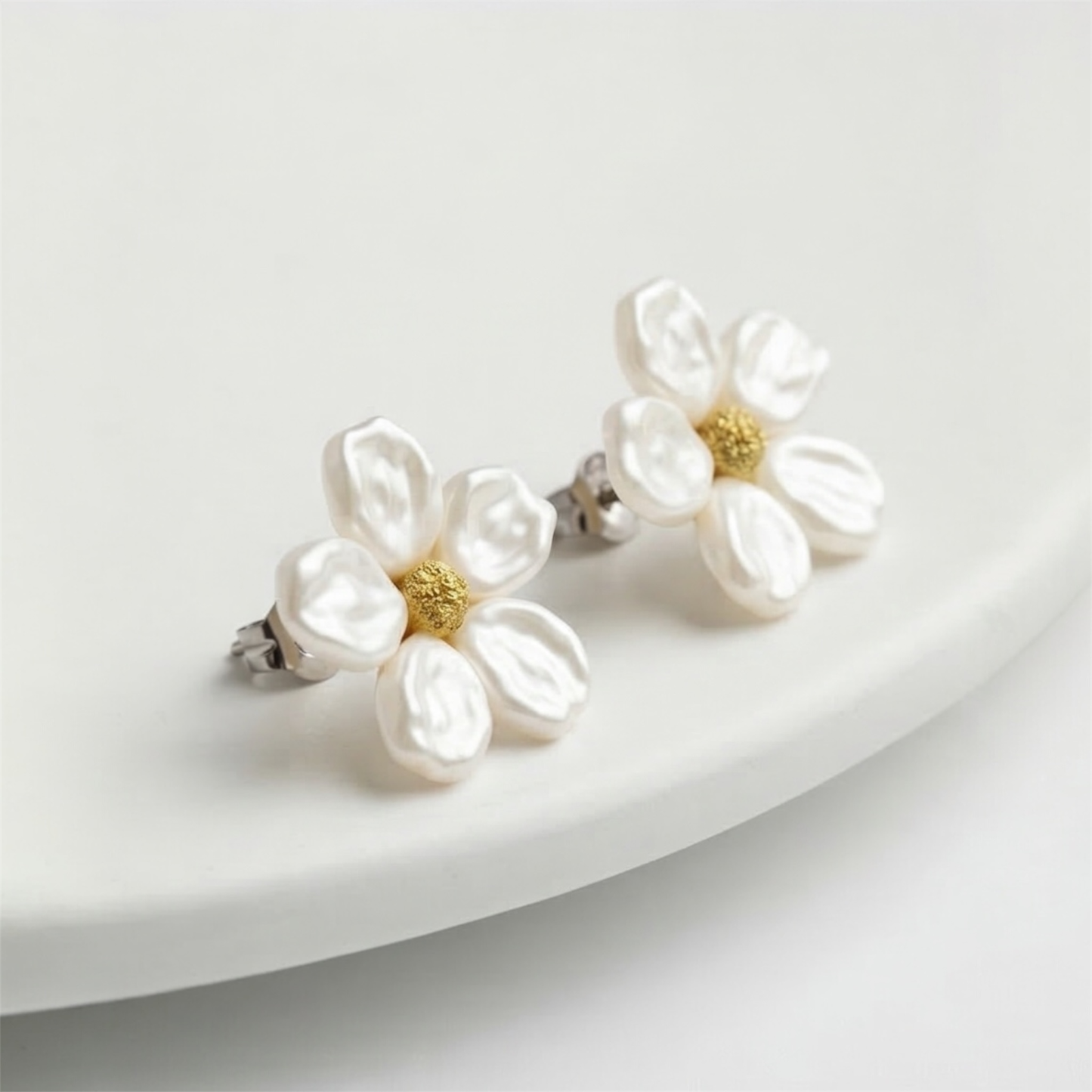 .925 Sterling Silver Needle Earrings with Synthetic Pearls
