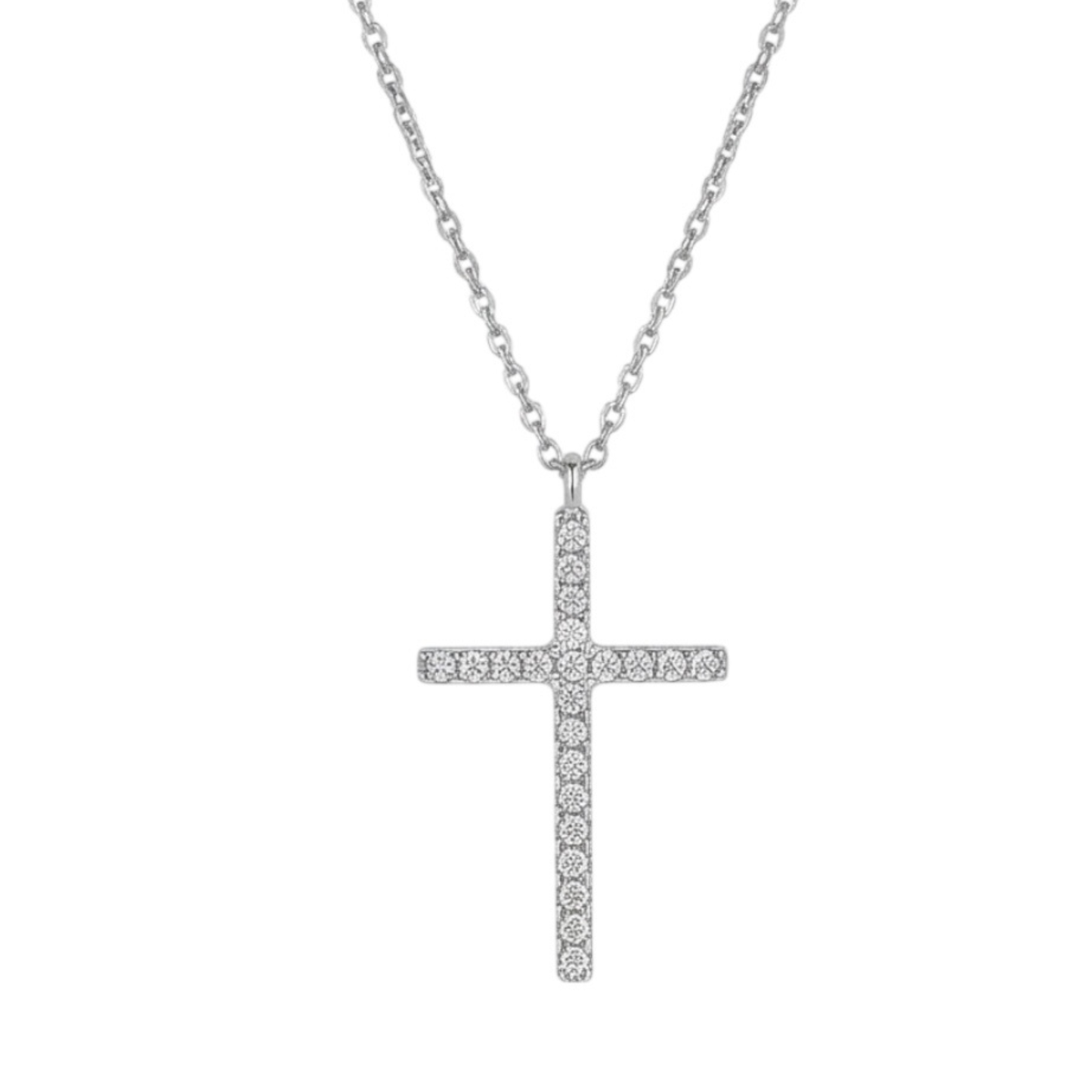925 Sterling Silver Cross Pendant Necklace with Zircon Inlay