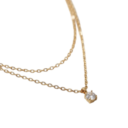 Gold-Plated Layered Chain Necklace with Rhinestone Pendant