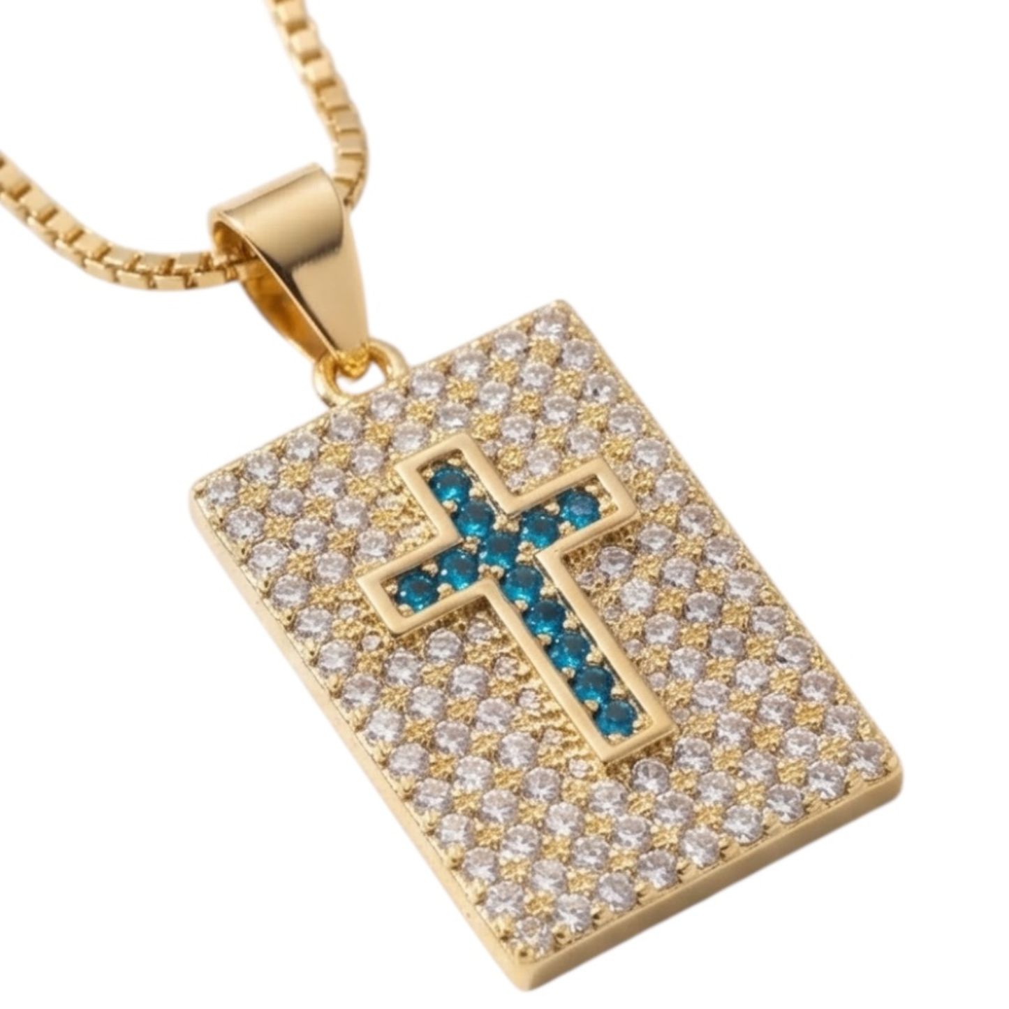 Religious Reptangle Cross Pendant and Chain