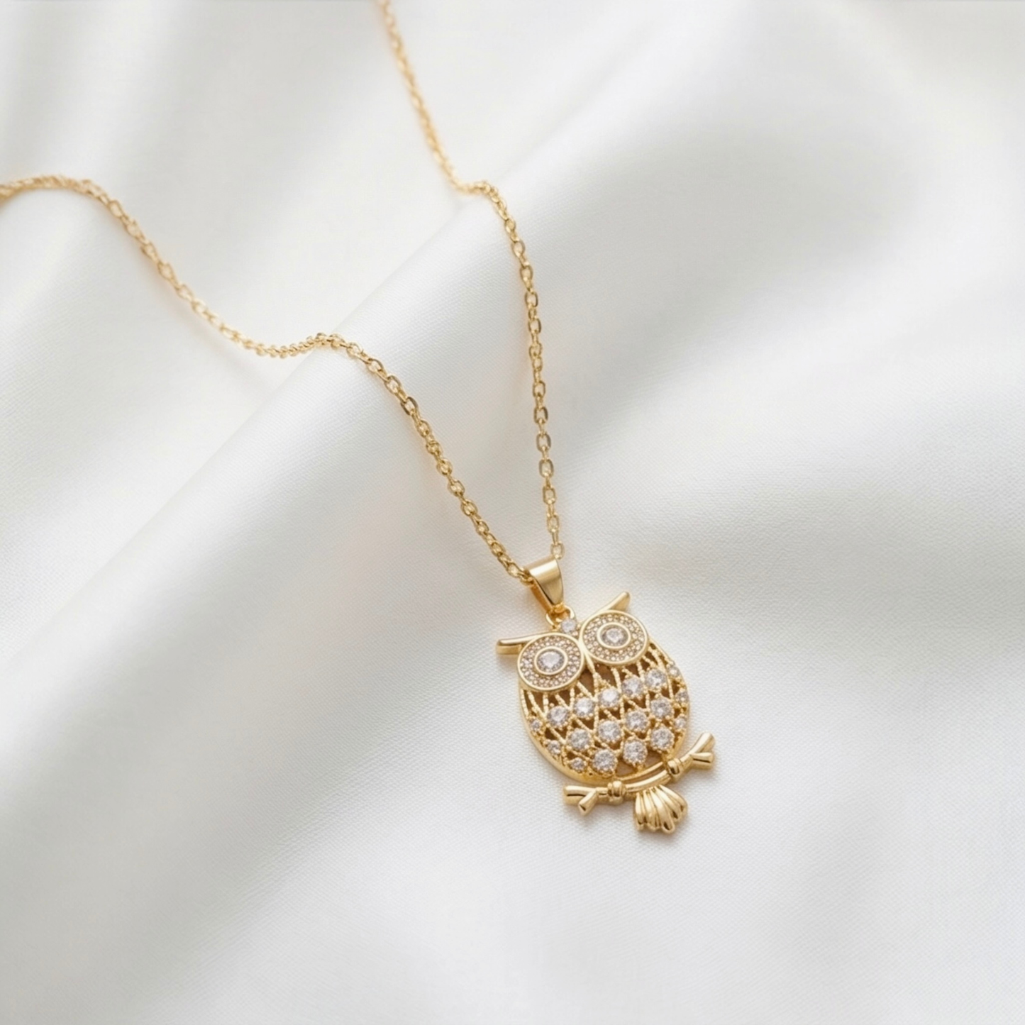 18k Gold Plated Chain with Enchanting Owl Zircon Inlay Pendant