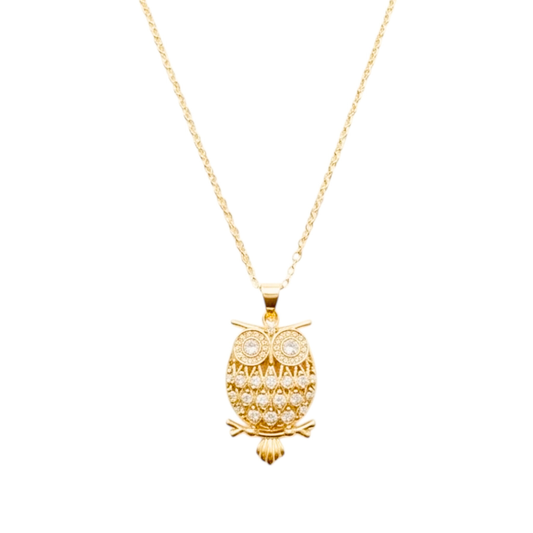 18k Gold Plated Chain with Enchanting Owl Zircon Inlay Pendant