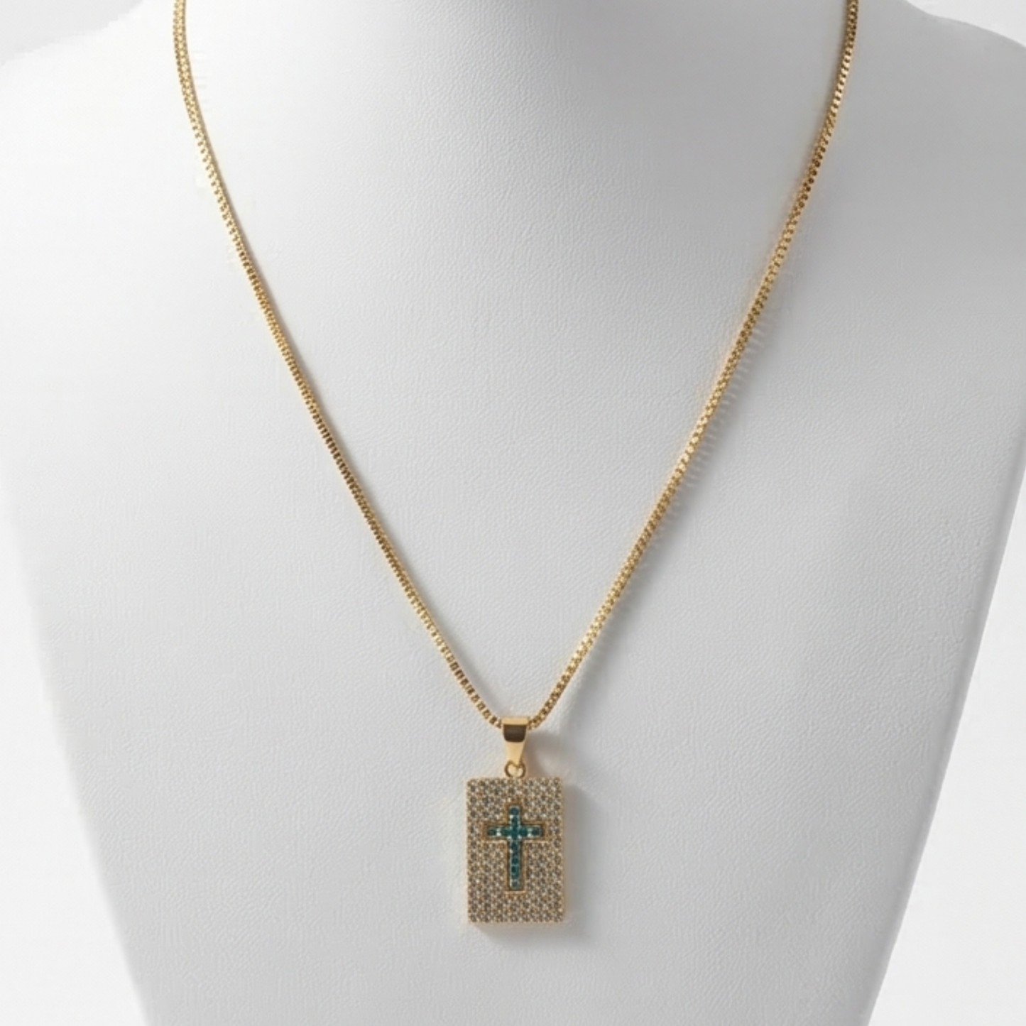 Religious Reptangle Cross Pendant and Chain