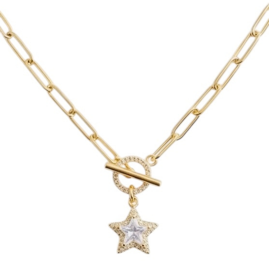 Gold-Plated Link Chain with Star Pendant and Zircon Inlay