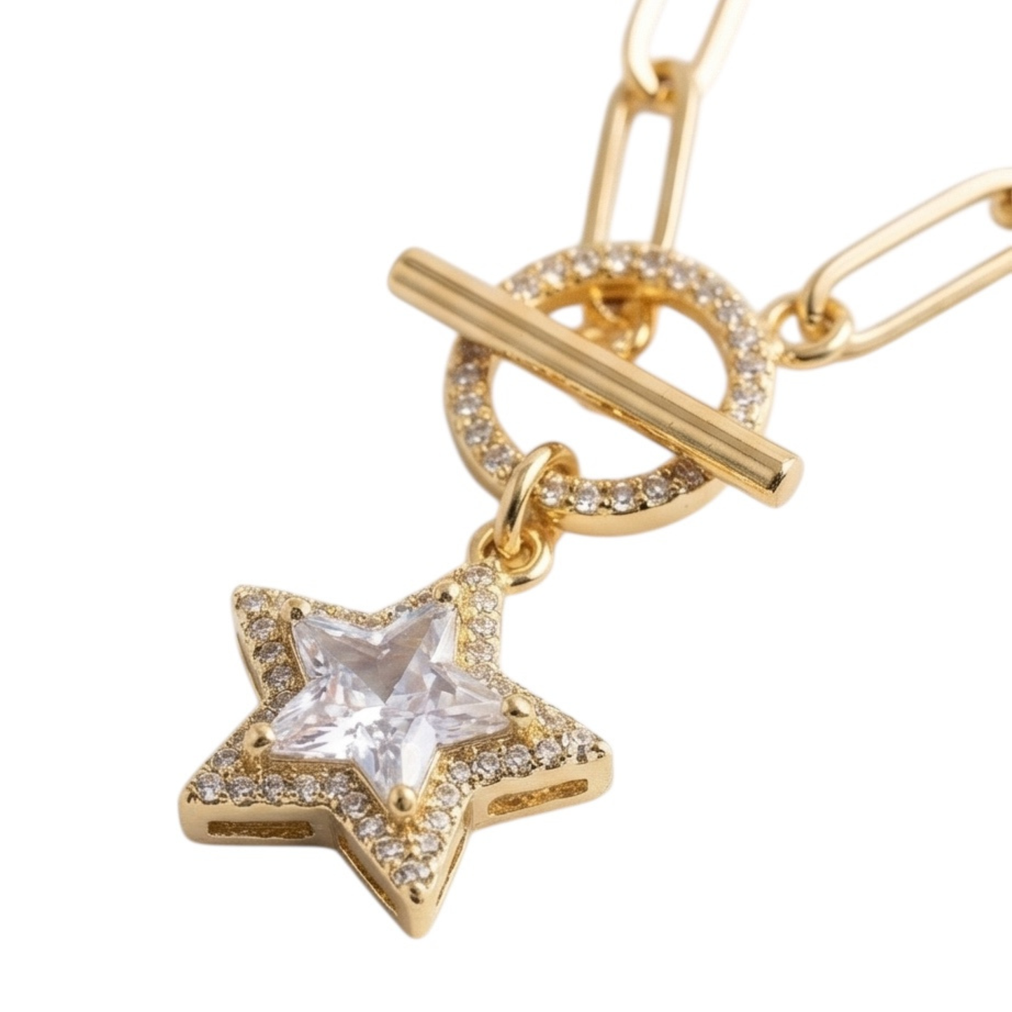 Gold-Plated Link Chain with Star Pendant and Zircon Inlay