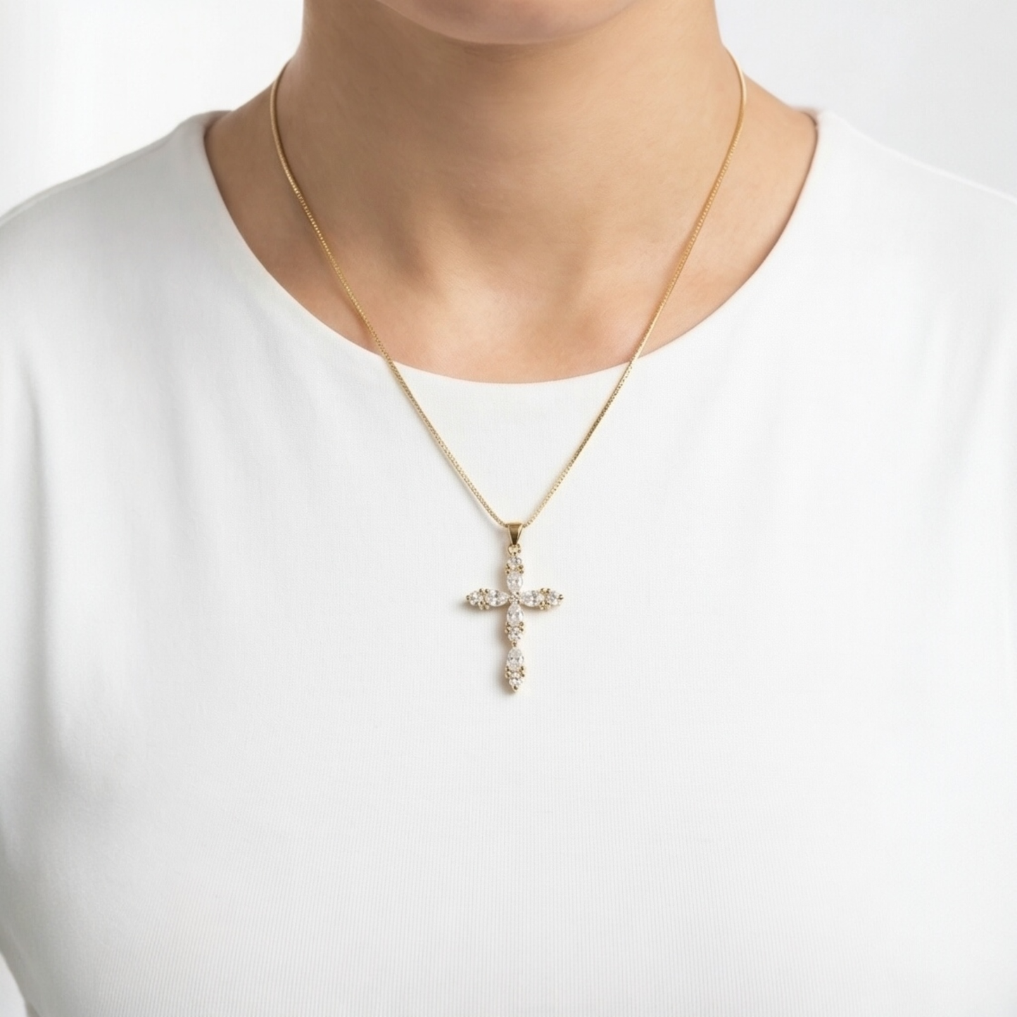 18k Gold Plated Copper Chain with Cross Pendant