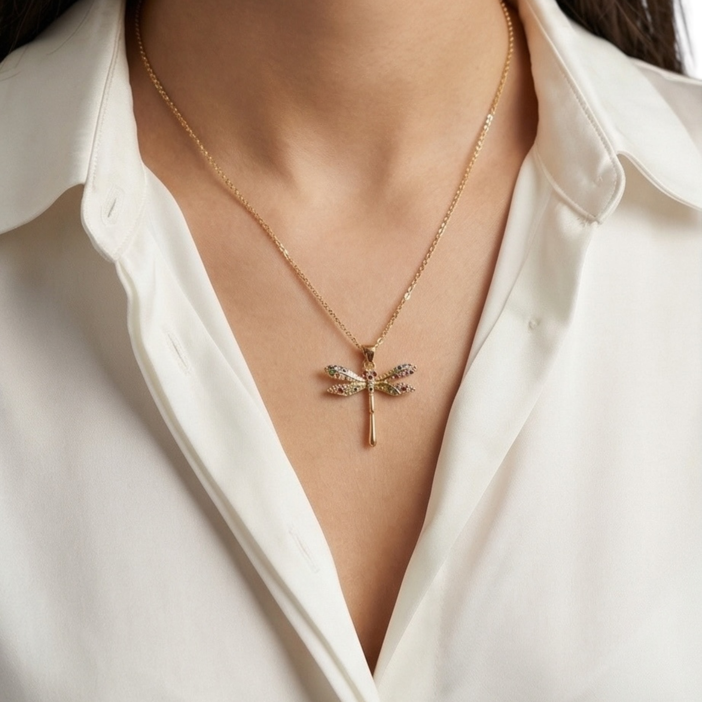 Gold Plated Copper Chain with Dragonfly Pendant