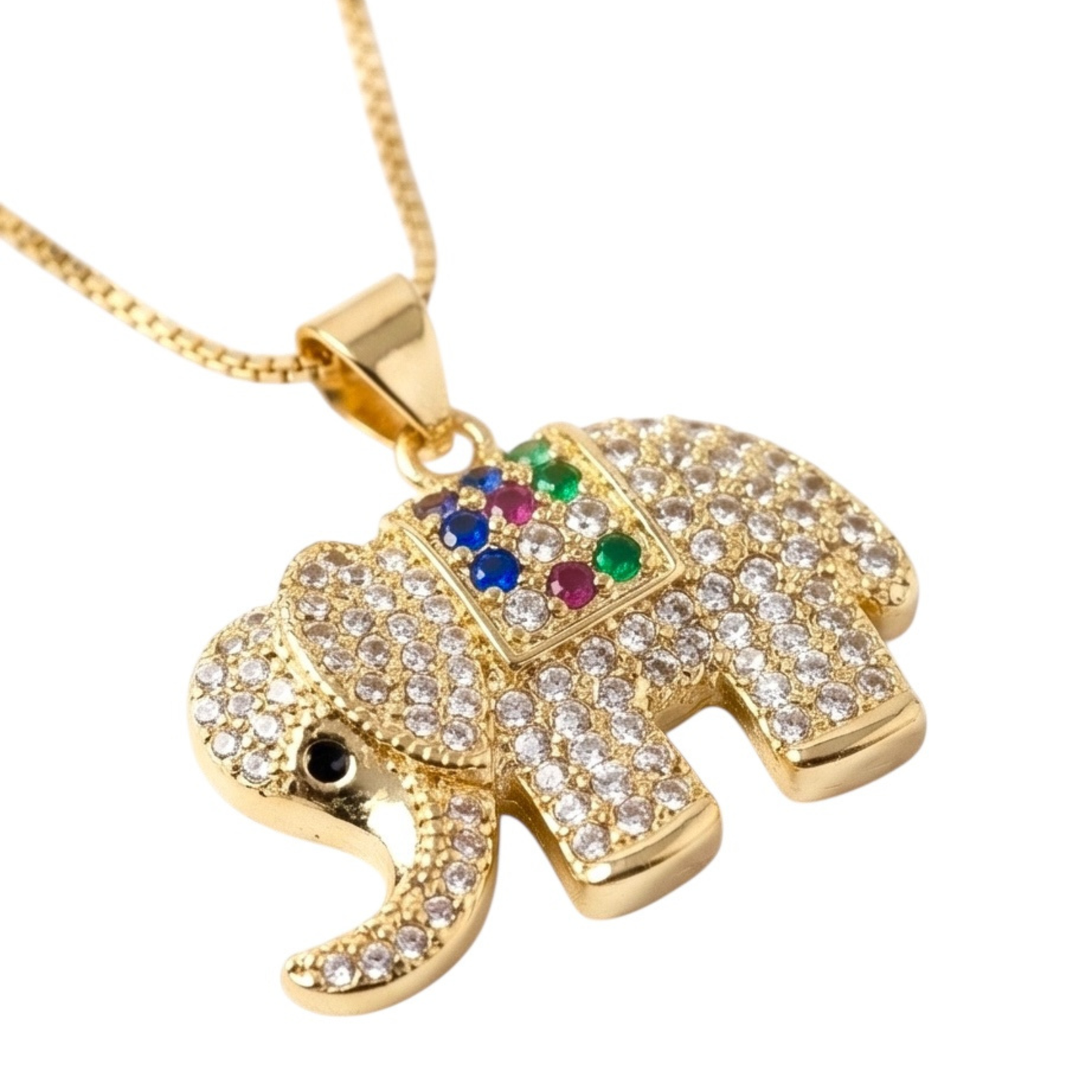 18K Gold-Plated Copper Necklace with Elephant Pendant and Zircon Inlay