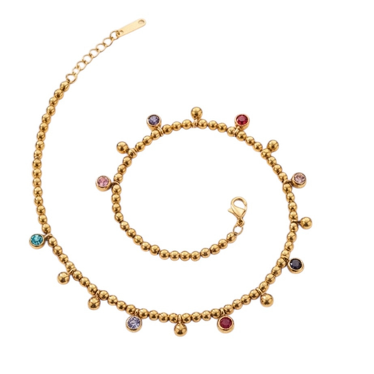 Chic Necklace 18K Gold-Plated Stainless Steel, artificial Rhinestones