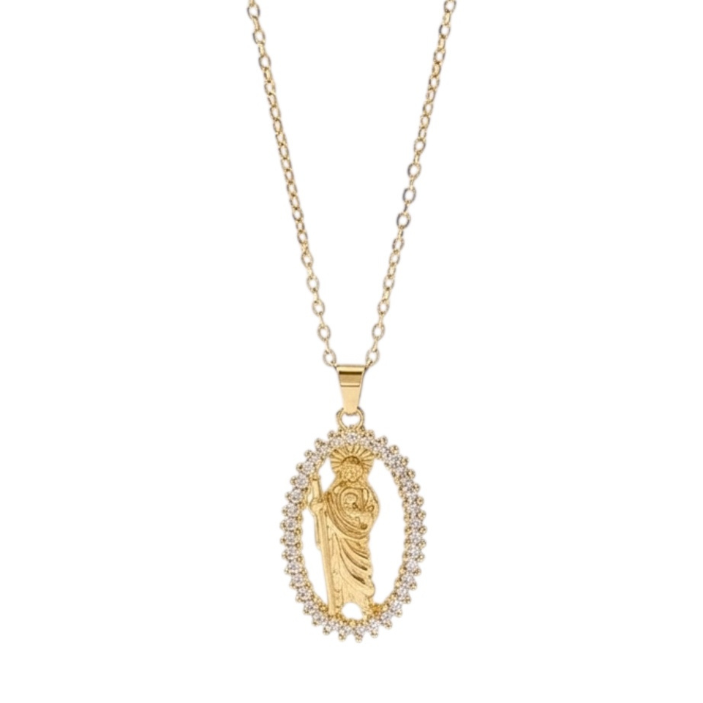 Religious pendant necklace, unisex, 18k gold plated, copper: