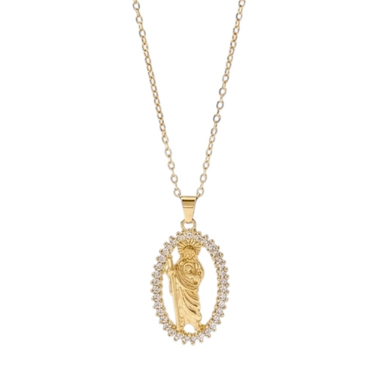 Religious pendant necklace, unisex, 18k gold plated, copper: