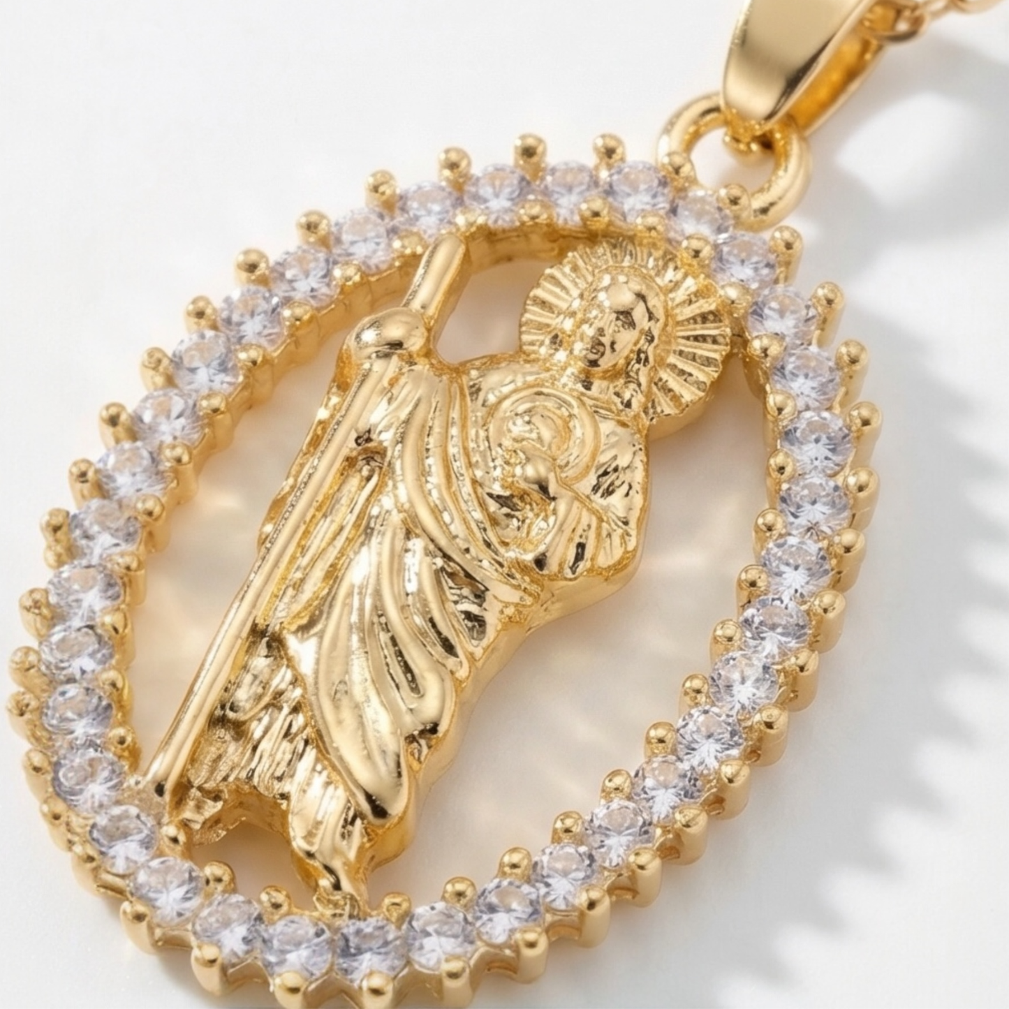 Religious pendant necklace, unisex, 18k gold plated, copper: