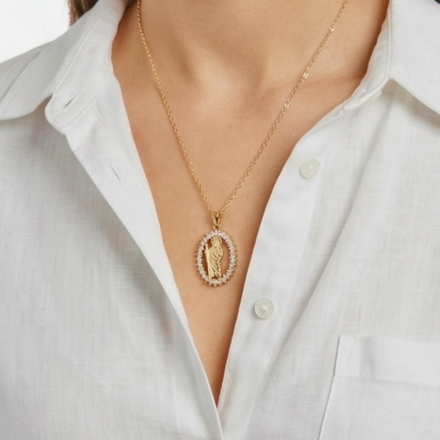 Religious pendant necklace, unisex, 18k gold plated, copper: