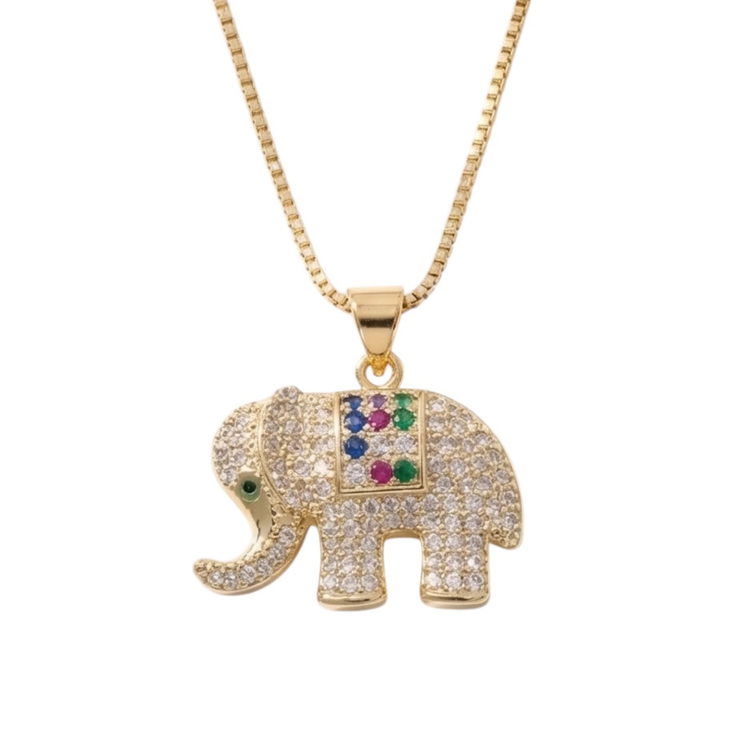 18K Gold-Plated Copper Necklace with Elephant Pendant and Zircon Inlay
