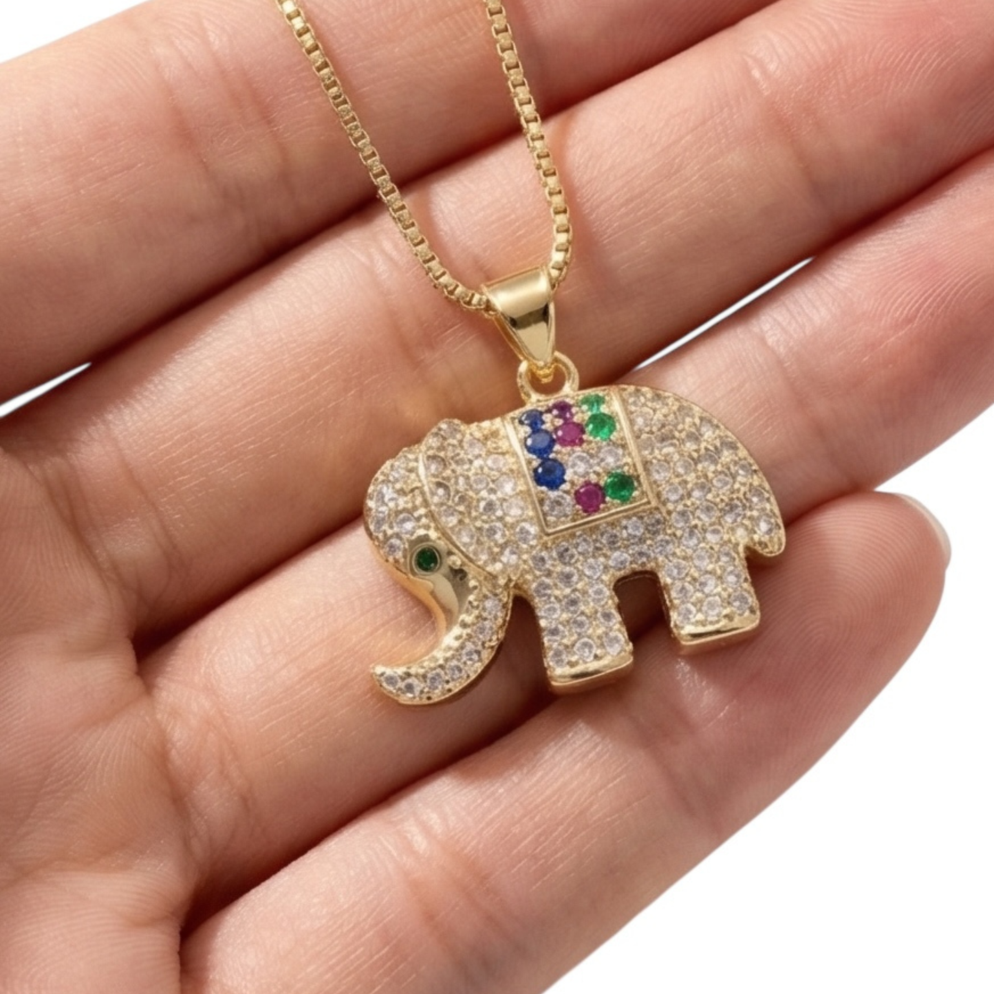 18K Gold-Plated Copper Necklace with Elephant Pendant and Zircon Inlay