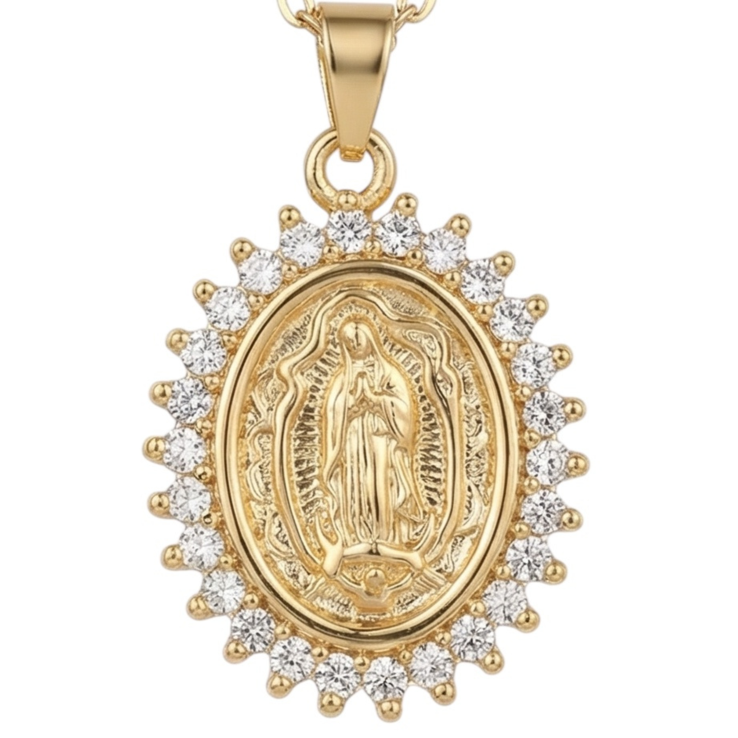 Religious necklace with a Virgin pendant, 18k gold plated & copper