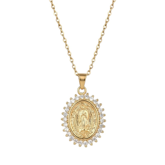 Religious necklace with a Virgin pendant, 18k gold plated & copper