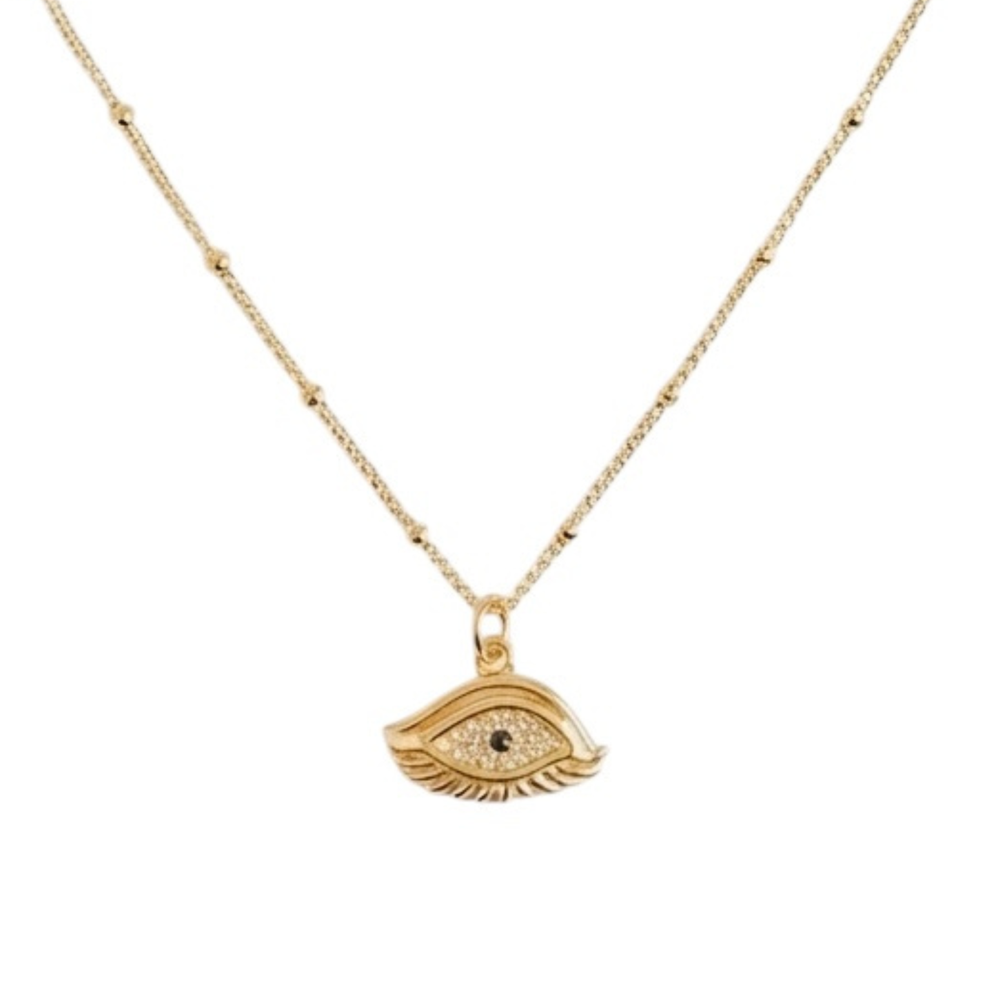 18k Gold Plated Copper Chain with Evil Eyes Pendant