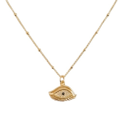 18k Gold Plated Copper Chain with Evil Eyes Pendant