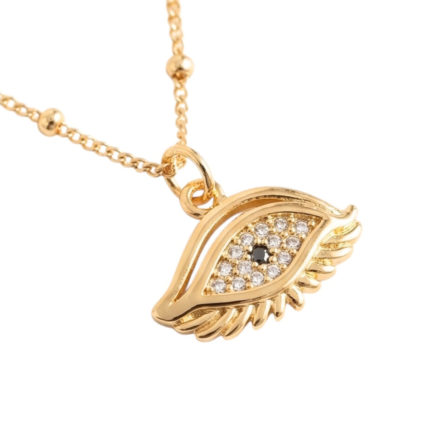 18k Gold Plated Copper Chain with Evil Eyes Pendant