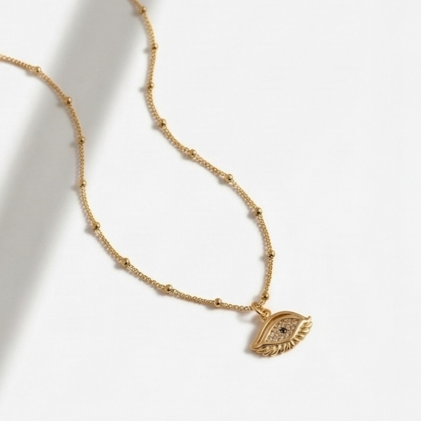 18k Gold Plated Copper Chain with Evil Eyes Pendant