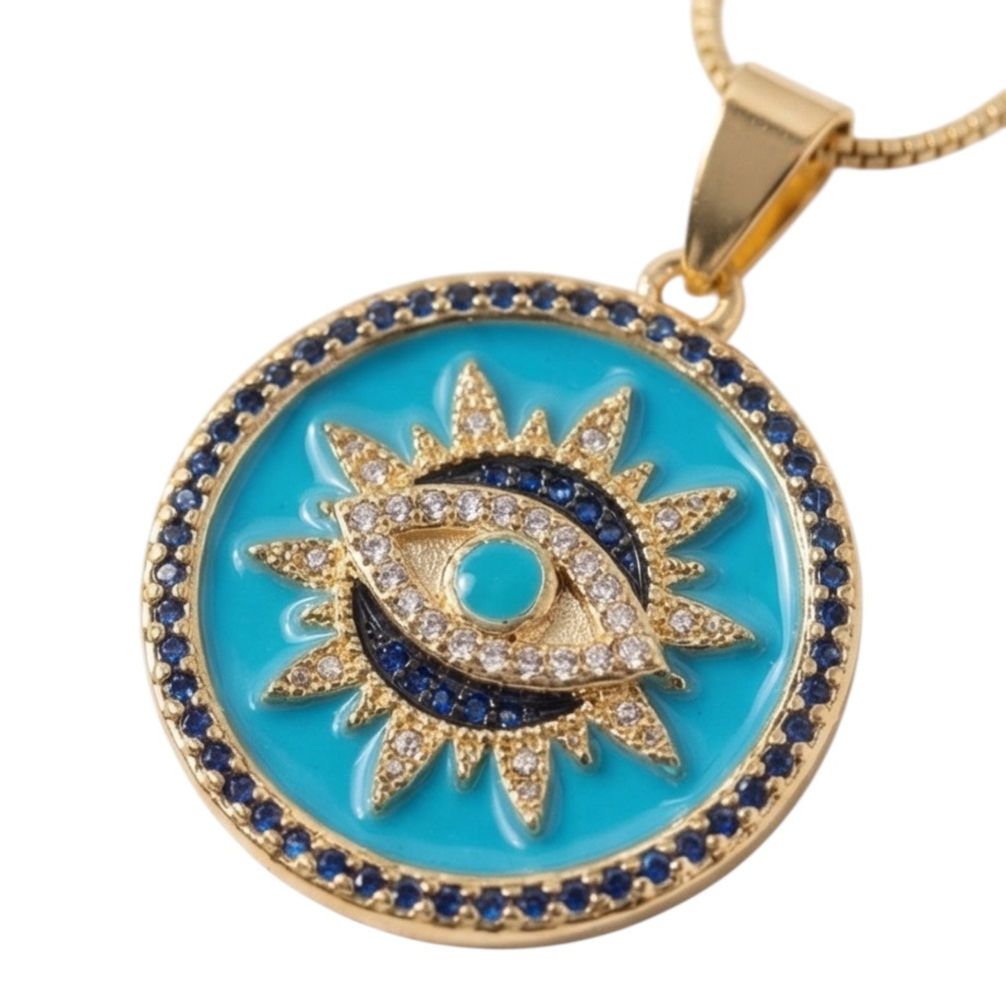 Slim Chain with Round Evil Eyes Pendant