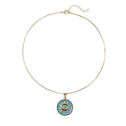 Slim Chain with Round Evil Eyes Pendant