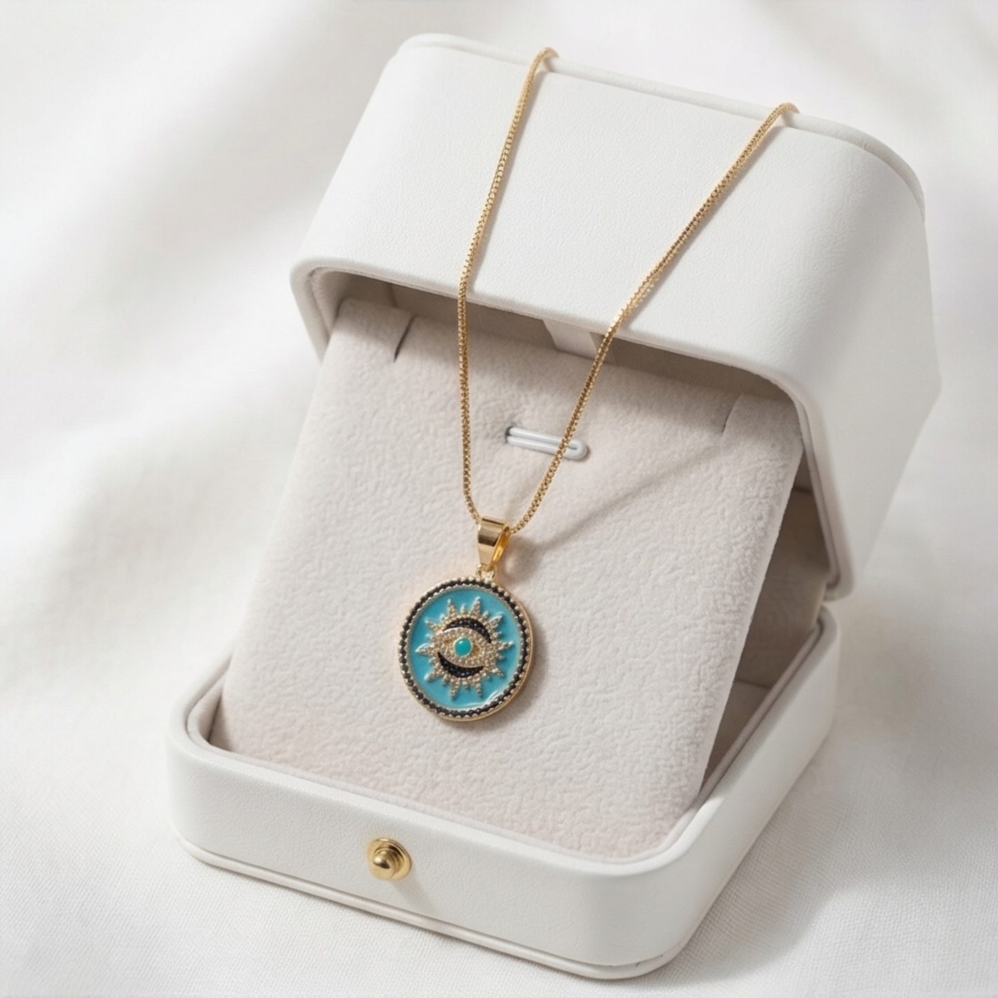 Slim Chain with Round Evil Eyes Pendant