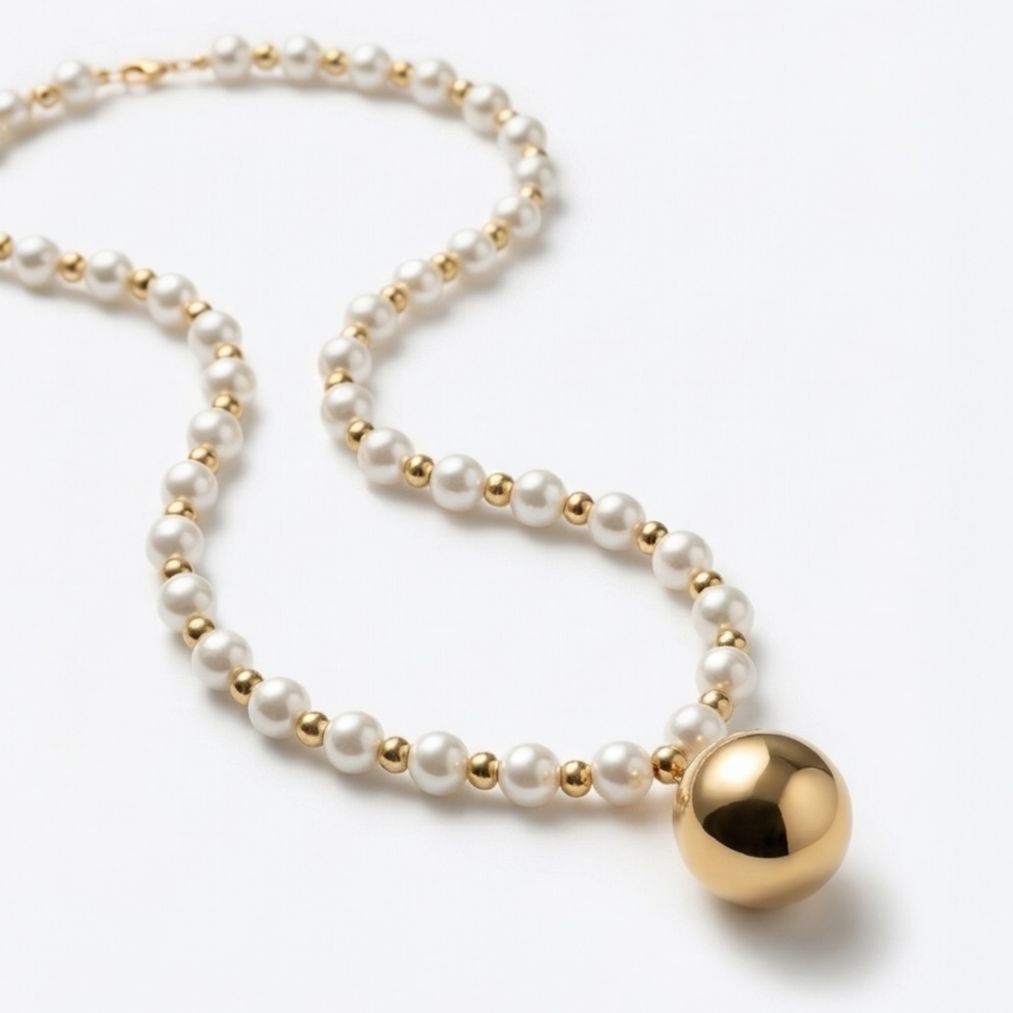 Gold-Plated-Stainless steel Synthetic Pearl Necklace