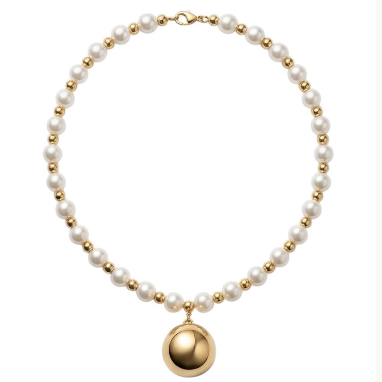 Gold-Plated-Stainless steel Synthetic Pearl Necklace